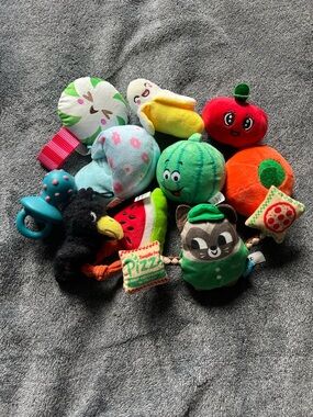 Assorted Plush Fruit & Character Dog Toy’s Set of 10 - Multicolor
